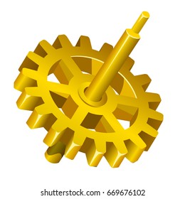 Gear wheel on the axis isolated on a white background. Cartoon vector close-up illustration.