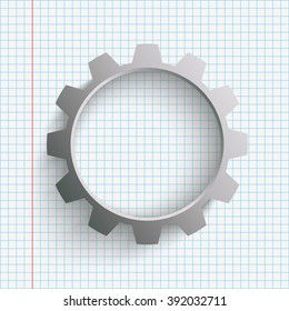 Gear wheel on the checked paper background. Eps 10 vector file.