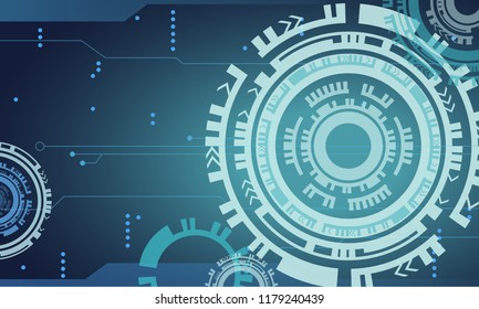 Gear wheel on circuit board, Hi-tech digital technology and engineering, digital telecoms technology concept, Abstract futuristic- technology on blue-green color background.