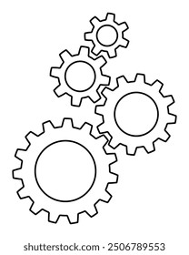 Icono de contorno de rueda dentada. Personalización de una rueda dentada. Tres engranajes aislados sobre fondo blanco. Concepto de signo de rueda dentada.