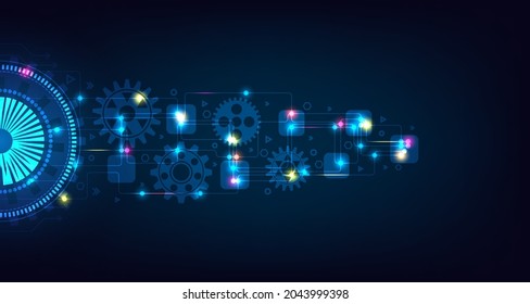 Gear wheel pattern on powder circuit, electronic light line on background.EP-24.Hi-tech communication concept innovation background vector