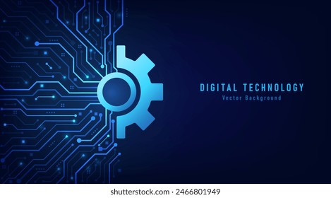 Gear wheel with printed circuit board, Digital technology abstract background. Hi-tech concept innovation. vector and illustration.