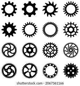 Gear wheel set on isolated white background.
Collection of different Types of rack wheels.