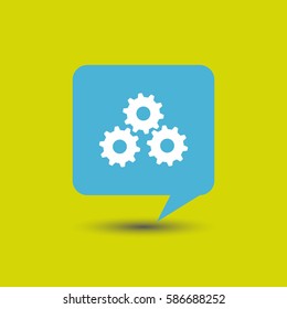 Gear wheel Speech Bubble Icon. Talk bubble Solution vector. Thinking Concept.