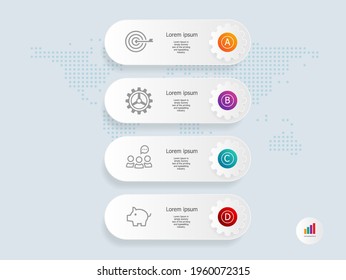 gear wheel tab vertical infographic presentation element template with business icon 4 steps vector illustration background
