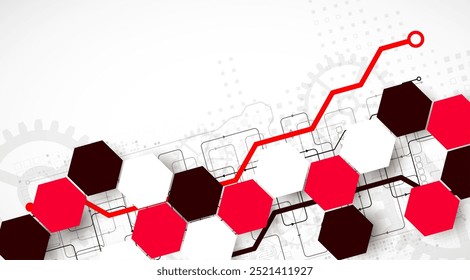 Fundo da tecnologia da roda de engrenagens com hexágonos. Vetor desenhado à mão.