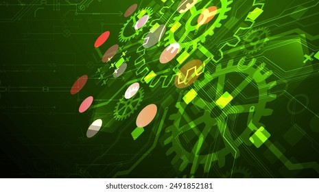 Gear wheel technology pattern on gradient background. Hand drawn vector.