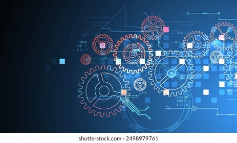 Gear wheel technology pattern on gradient background. Hand drawn vector.