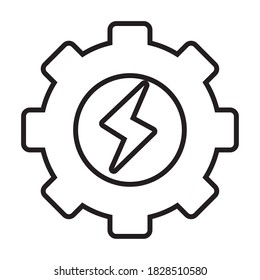 gear wheel with thunder icon over white background, line style, vector illustration