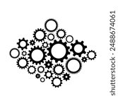 Gear wheel vector icon set ilustration. Machinery technology cogwheel symbol. Work setting gear wheels engine. Configuration technical rotation. Mechanism symbol factory industry in white black color