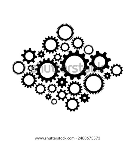 Gear wheel vector icon set ilustration. Machinery technology cogwheel symbol. Work setting gear wheels engine. Configuration technical rotation. Mechanism symbol factory industry in white black color