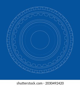 Gear wheel. Vector rendering of 3d. Wire-frame style. The layers of visible and invisible lines are separated. Front view