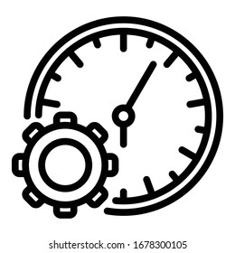 Icono del reloj de pared de la rueda de los engranajes. Icono vectorial de la pared del engranaje de esquema para el diseño web aislado en fondo blanco