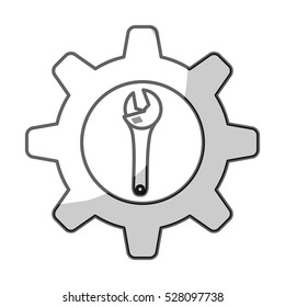 gear wheel with wrench icon inside over white background. repair tools design. vector illustration