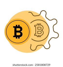 Gear wheels with bitcoin crypto currency for cryptocurrency transactions and digital payment system concept