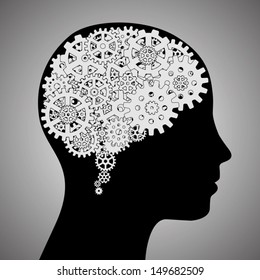gear wheels forming a brain shape in the head.thinking concept