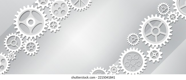 Gear wheels modern vector illustration. Cogs and gear mechanical engineering presentation design. Technology gears concept on the grey background. Hi-tech gears industrial mechanism.