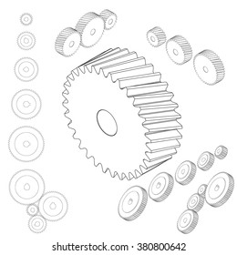 Gear wheels set isometric drawing 