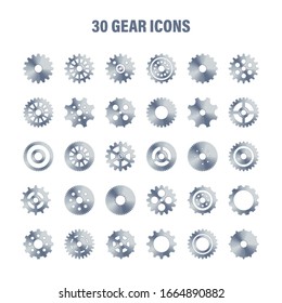 Gear wheels set. Retro vintage metal cogwheels collection. Industrial icons. Vector illustration.