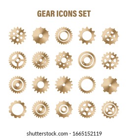 Gear wheels set. Retro vintage metal cogwheels collection. Industrial icons. Vector illustration.