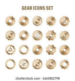 Gear wheels set. Retro vintage metal cogwheels collection. Industrial icons. Vector illustration.