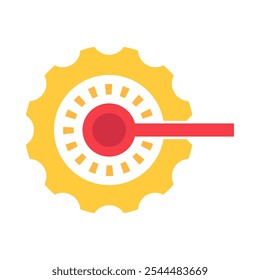 Gear wheels and transmission round sticker. Energy of rotation, abstract techno circle icon for modern and retro technological design. Simple color vector pictogram isolated on white background