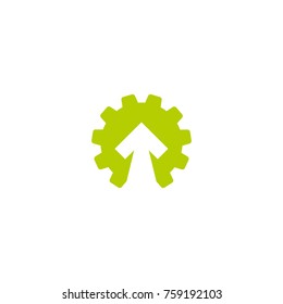 Gear and white up arrow. icon isolated on white. Vector flat illustration for innovation. Technology and settings pictogram. Gear Integration.