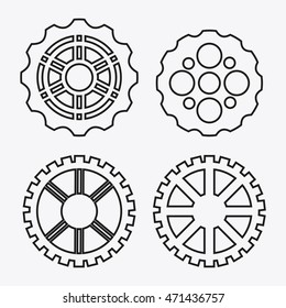 gear white cog circle machine part metal icon set. Isolated and silhouette design. Vector illustration