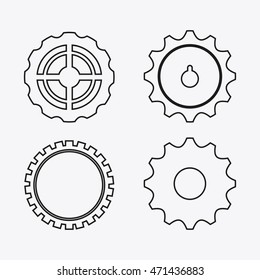 gear white cog circle machine part metal icon set. Isolated and silhouette design. Vector illustration