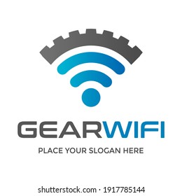 Gear wifi vector logo template. This design use signal and wheel or cog symbol. Suitable for technology.