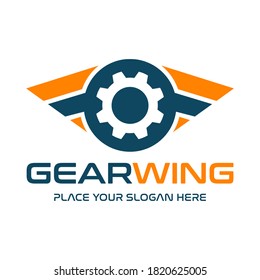 Gear wing vector logo template. This design use wheel automotive. Suitable for industrial.