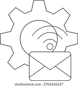 Uma engrenagem com um sinal sem fio dentro e um envelope abaixo