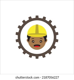 Gear with worker icon vector design illustration template wed