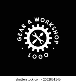 Gear and workshop logo design template vector