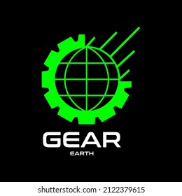 Gear world or earth with fast and speed, fast symbol vector logo template. This logo is suitable for factory, business, technology, automotive, engineer, wheel, industrial.