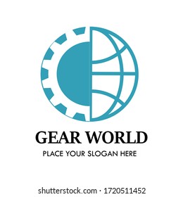 Ilustración de la plantilla de diseño del logotipo de Gear World. hay equipo y mundo. esto es bueno para la industria, fábrica, educación, desarrollo, viajes, etc
