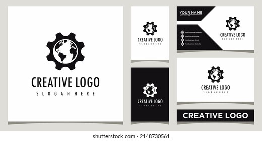 plantilla de diseño de logotipos de equipo y de mundo con diseño de tarjetas de visita