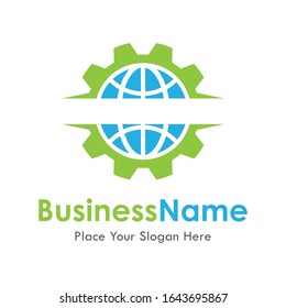 Plantilla de logotipo vectorial del mundo de los engranajes. Adecuado para negocios, industriales y web