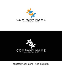 Gear and world vector logo template. Modern design with blue color.	