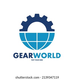 Gear and world vector logo template. Modern design with blue color.