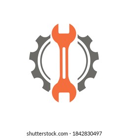 Gear wrench .Engineering logo.Wrench, Spanner . Tools, Repair, Service Symbol.Vector illustration.