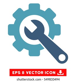 Gear and Wrench EPS vector icon. Illustration style is flat iconic bicolor cyan and blue symbol on white background.