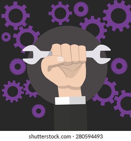 Gear and wrench / flat design / vector / illustration / concept