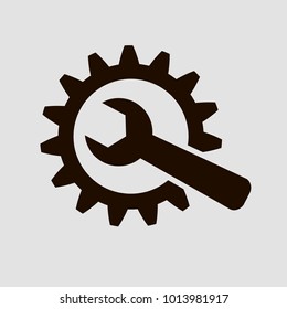 Gear and wrench. Flat vector icon.