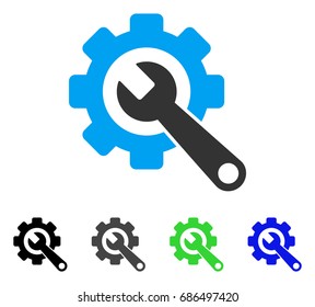 Gear And Wrench flat vector pictogram. Colored gear and wrench gray, black, blue, green pictogram versions. Flat icon style for graphic design.