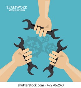 gear wrench hand teamwork support collaborative unity icon. flat design. Vector illustration
