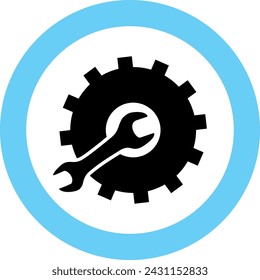 Gear and Wrench Icon in Flat Style. Vector Illustration.