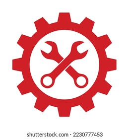 gear and wrench icon isolated on white background