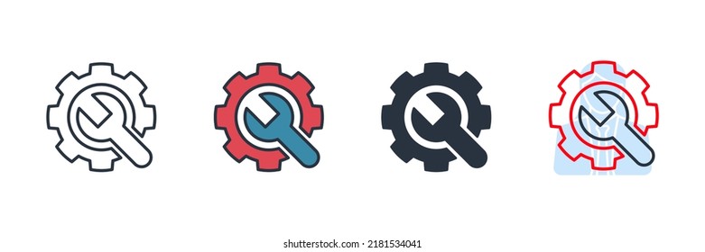 Ilustración vectorial del logotipo del icono de la marcha y la llave. Plantilla de símbolo de herramienta de servicio para colección de diseño gráfico y web