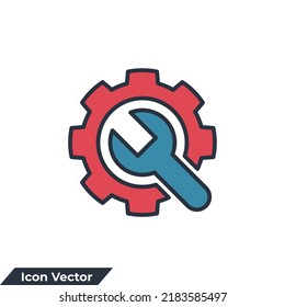 Gear and Wrench icon logo vector illustration. Service tool symbol template for graphic and web design collection